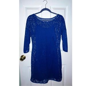 Express Royal Blue Eyelet Lace Dress with Slip Underneath Size M